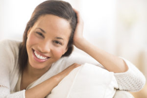 smiling woman at home comfort